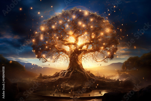 luminous tree of life with dark background photo