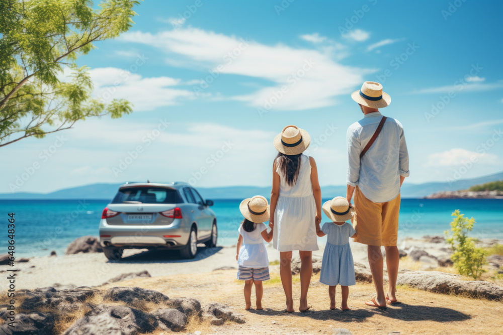 Happy asian family enjoying road trip with their favorite car. Happy asian family enjoying road trip with their favorite car.