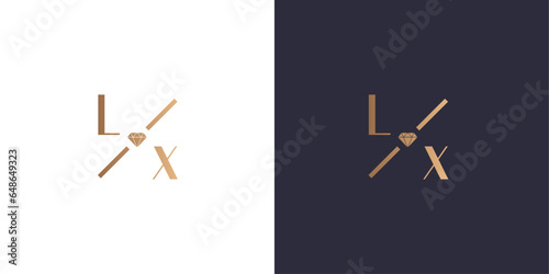 Letter l and x logo monogram, diamond lux, minimal style identity initial logo mark. Golden gradient vector emblem logotype for business cards initials.
