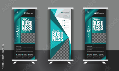 Creative business agency roll up banner design or pull up banner template.  corporate Roll up background for Presentation. Vertical roll up, x-stand, exhibition display, Retractable banner stand
