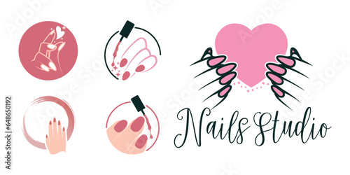 Nail polish set logo design with creative concept Premium Vector