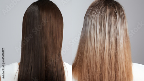 3D rendering of Before and After Nourish hair of shampoo or serum. Repair damaged hair.generative ai