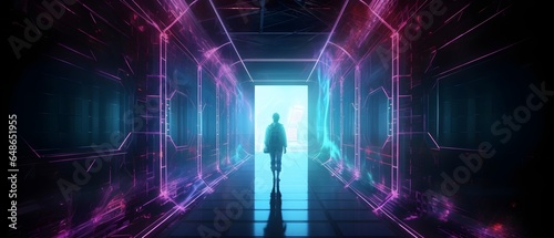 Purple neon lights portal to a new world, futuristic technology