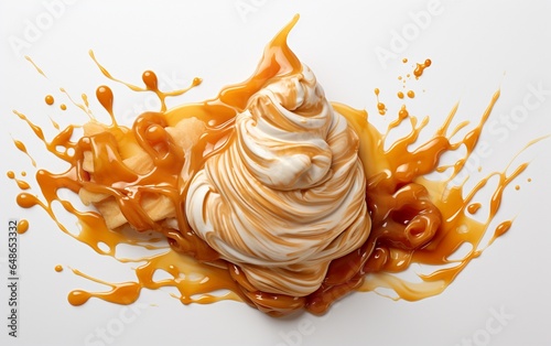 Caramel Swirl Ice Cream on White Background - Generative AI	 photo