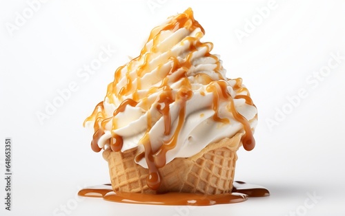 Caramel Swirl Ice Cream on White Background - Generative AI	 photo