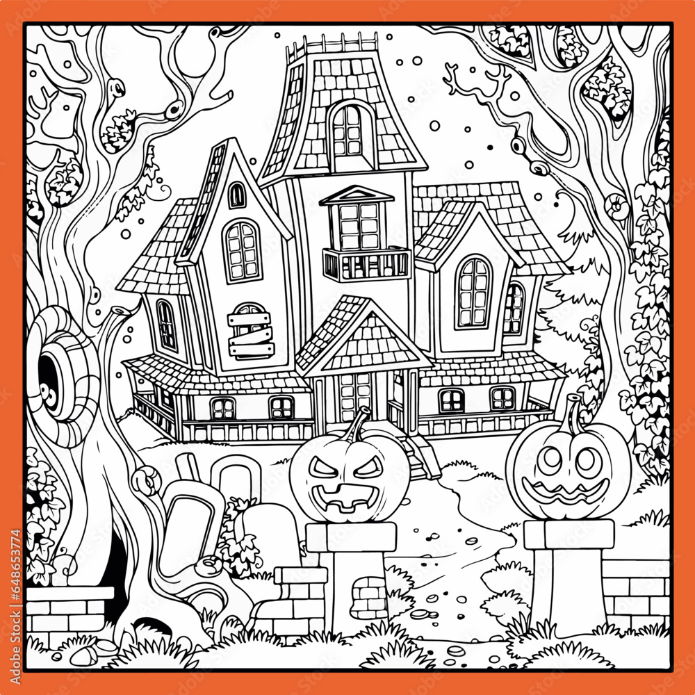 Halloween Coloring pages for kids, party activity to have a great time. Coloring Sheets Vector illustration, diy poster design