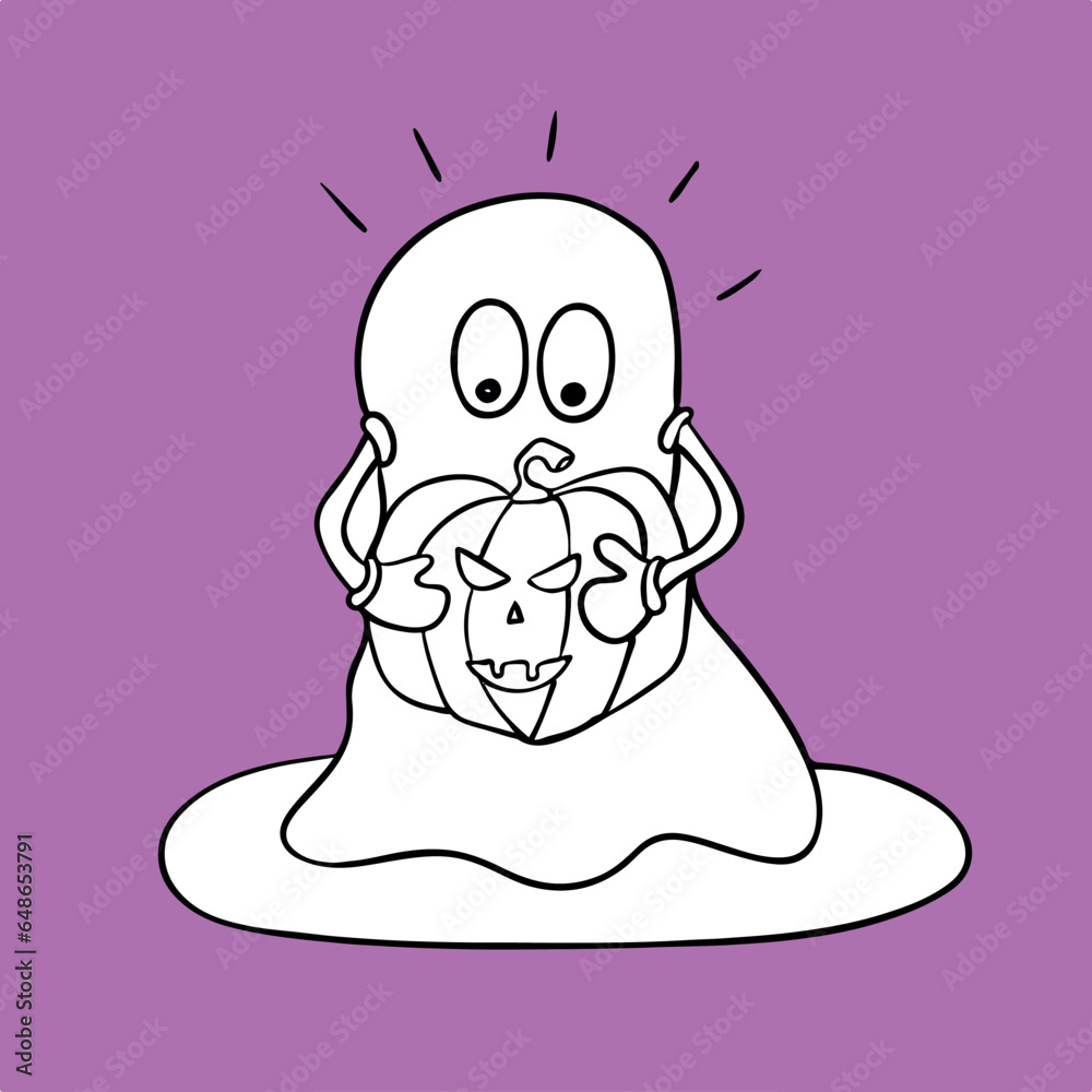 Cute ghost and pumpkin, design for halloween