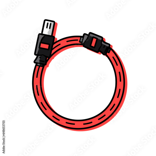 MIDI Cable vector icon in minimalistic, black and red line work, japan web