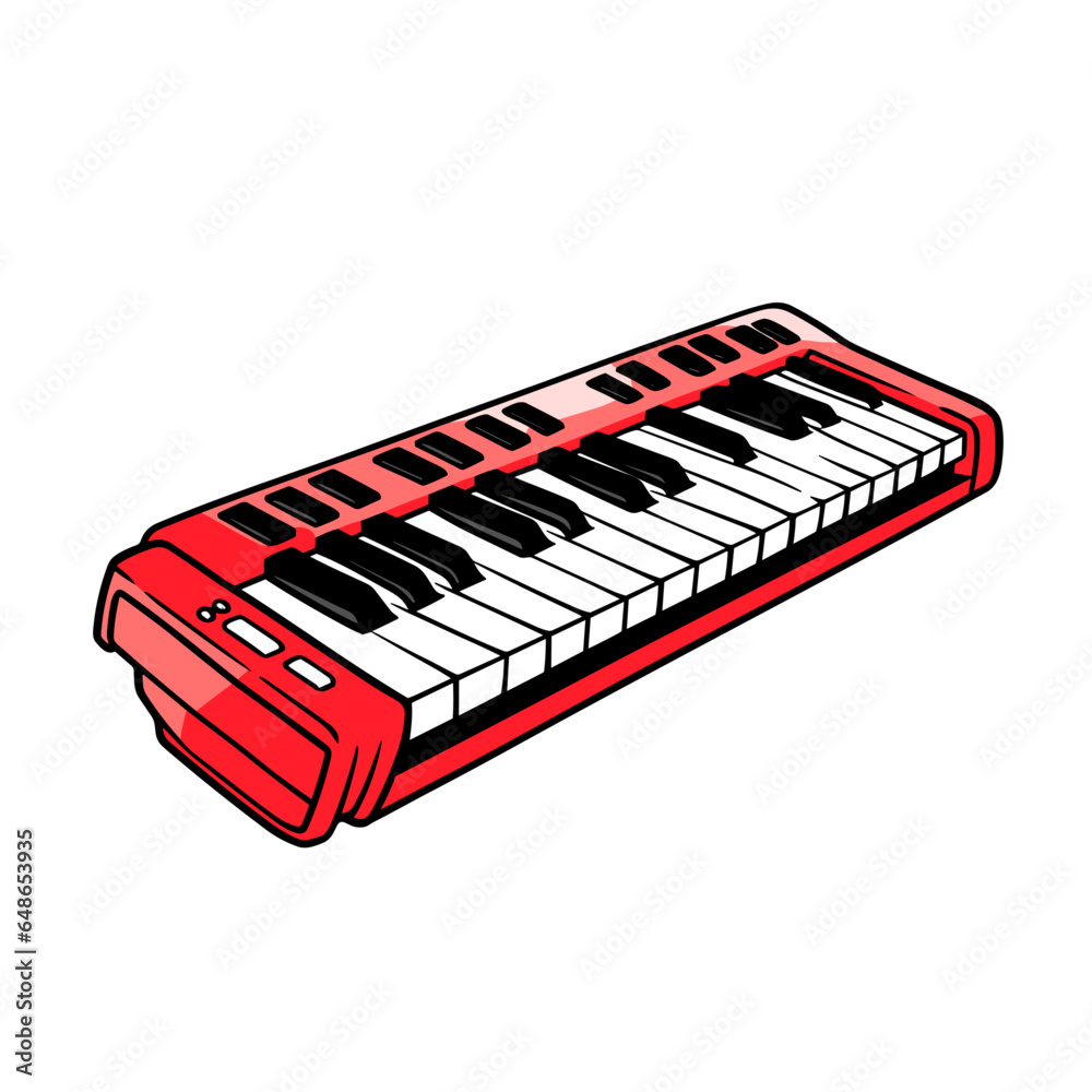 Music keyboard vector icon in minimalistic, black and red line work, japan web Music keyboard vector icon in minimalistic, black and red line work, japan web