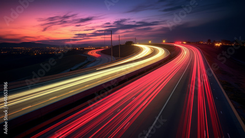 photograph of A long exposure photo, motion blur of a highway at night.generative ai