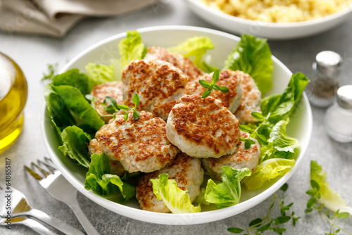 Chicken patties, cutlets with fresh salad