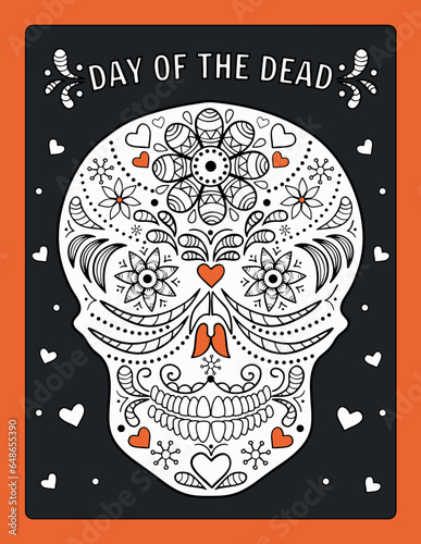 Skull poster coloring page vector illustration, Halloween skull mask