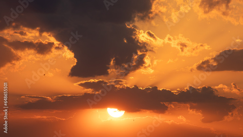 Sunset sky with stunning clouds in the background. Horizontal banner, story.