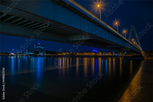 Severinsbrücke in Cologne, Germany, at Night