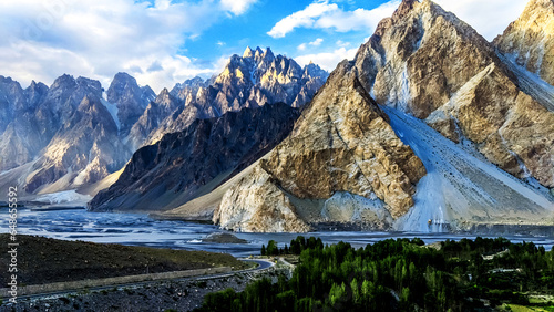 Passu cones rocky peak alongside the Karakoram highway