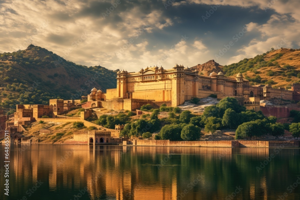 The Amber Fort in Jaipur, Rajasthan, India, Amber Fort and Maota Lake, Jaipur, Rajasthan, India, AI Generated
