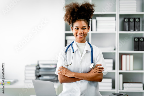 african american female doctor at her clinic medical and health concept