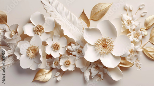 3D Flower poster and wallpaper wallart interior wall decor Gold White Creme Luxus © Viktory Designs