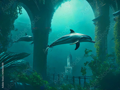 Underwater Wonderland: Dolphins Explore the Hidden Metropolis