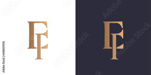 Letter e and f logo monogram,  minimal style identity initial logo mark. Golden gradient vector emblem logotype for business cards initials.