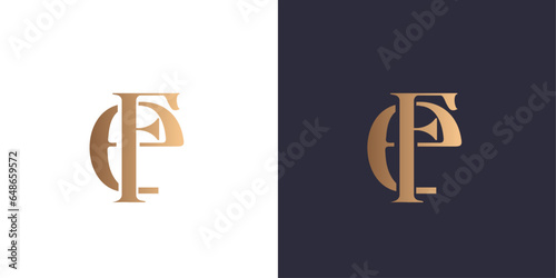 Letter e and f logo monogram, minimal style identity initial logo mark. Golden gradient vector emblem logotype for business cards initials.