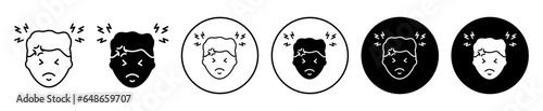 Headache icon. Mind health related problem due to migraine disease symbol. Head pain or fatigue due to stress and anxiety vector.