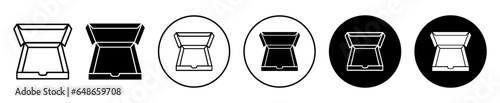 Pizza box icon. Food product packaging cardboard paper package symbol. Recycle blank storage container vector. 