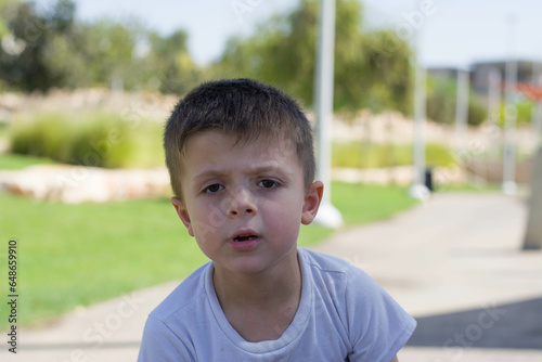 close up portrait of emotionally little boy