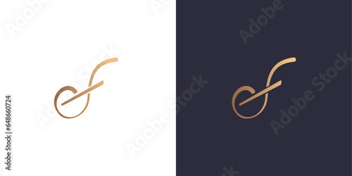  Letter e and f logo monogram, minimal style identity initial logo mark. Golden gradient vector emblem logotype for business cards initials.