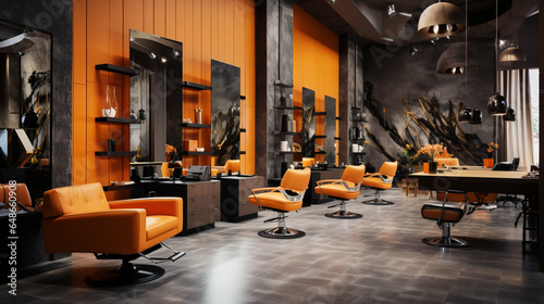Luxury interior design of a hairdressing salon. Photos for advertising of women's haircutting and hair styling services