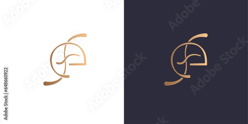 Letter e and f logo monogram, minimal style identity initial logo mark. Golden gradient vector emblem logotype for business cards initials.