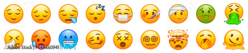 Sleepy and Unwell emojis set. Emoticons big set. Vector icons set. Social media emoji set. iOS emoji set from iPhone.