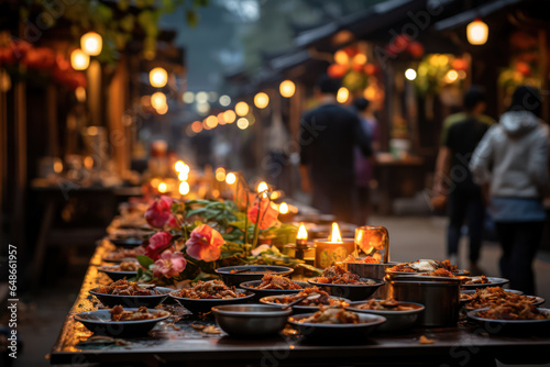 A bustling Asian night market, filled with the aroma of street food and vibrant lanterns. Generative AI. © Sebastian