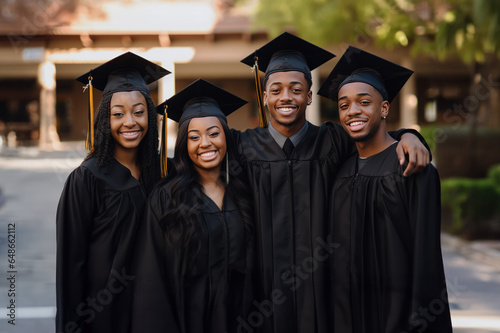Happy young African American men and women at a graduation ceremony created with Generative AI technology