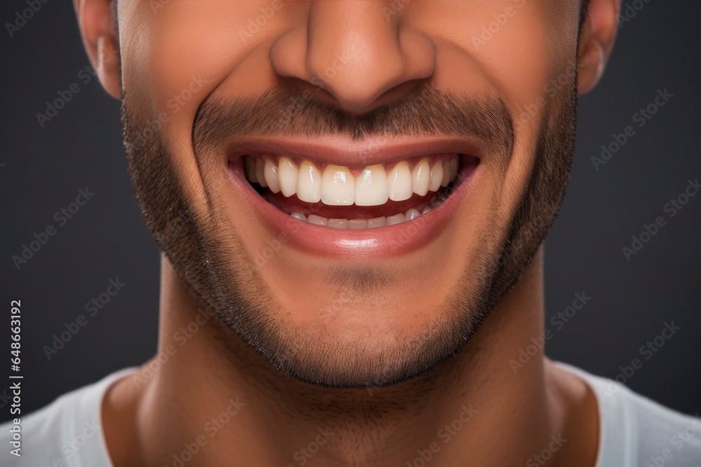Fototapeta premium A smiling man's face up close created with Generative AI technology