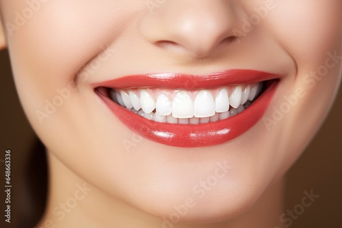 A woman with a radiant smile showcasing her bright white teeth created with Generative AI technology
