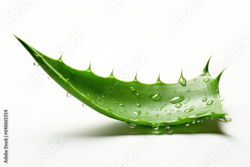 A fresh green aloe vera leaf with sparkling water droplets created with Generative AI technology