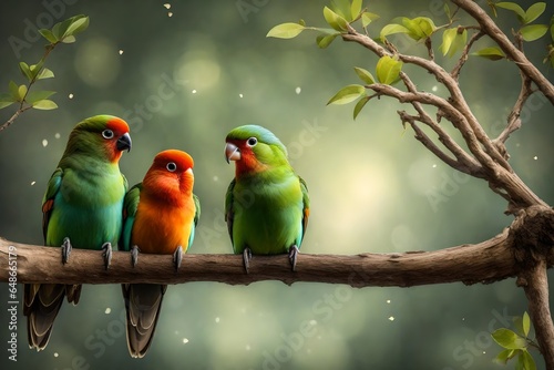 love birds sitting on the branch of a tree