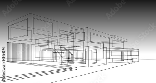 House building sketch 3d rendering