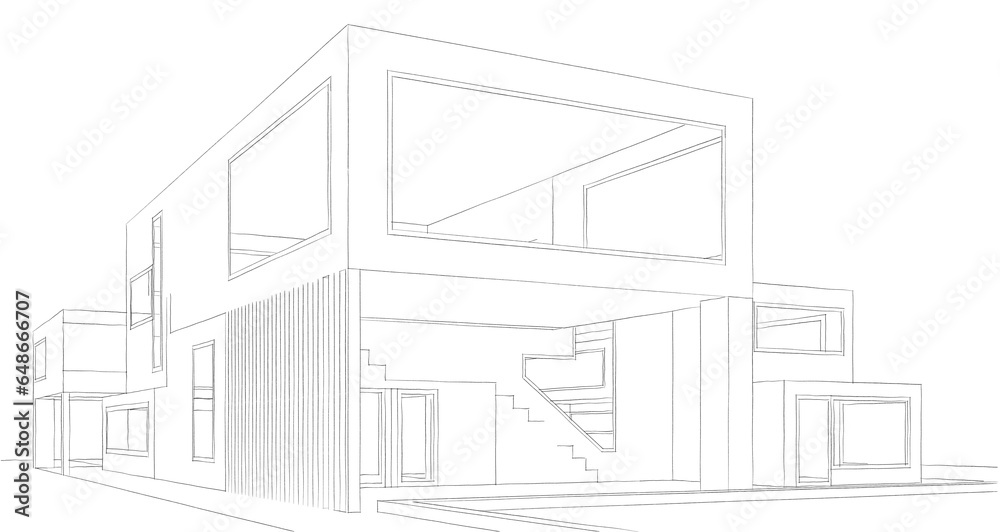 House building sketch 3d rendering