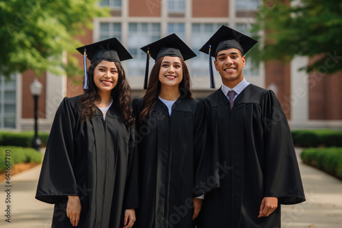 Happy young Hispanic men and women at a graduation ceremony created with Generative AI technology