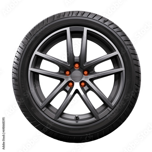 New car tire front view isolated on transparent background 