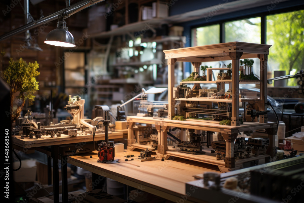A maker's space for DIY enthusiasts, equipped with 3D printers, woodworking tools, and more. Generative Ai.