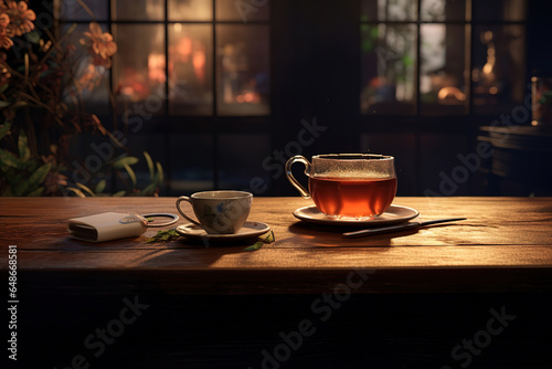 a cup of tea on the table, generative ai 