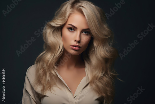 beautiful blonde woman in studio, fashion, generative ai