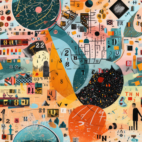 Math geometry science algebra mathematics futuristic art collage repeat pattern abstract