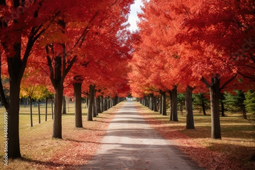 Red maple trees lining the driveway