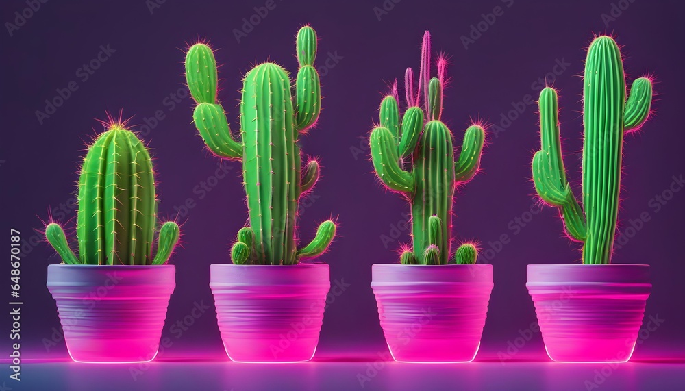 Set Neon Cactus. Minimal creative stillife Set Neon Cactus. Minimal creative stillife