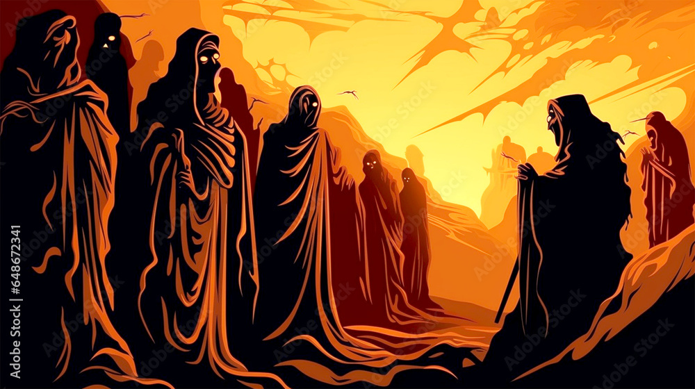 abstract Halloween background with Death taking the life of innocents
