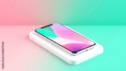 blank smartphone on gradient pink and green background